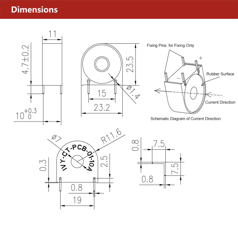 Высокоточный трансформатор тока 60А 2000:1 для монтажа на печатную плату