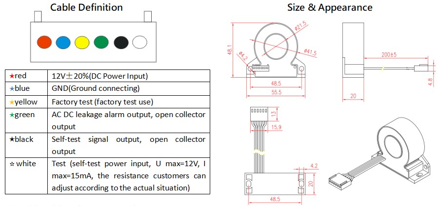 30mA AC 6mA DC RCD датчик утечки тока