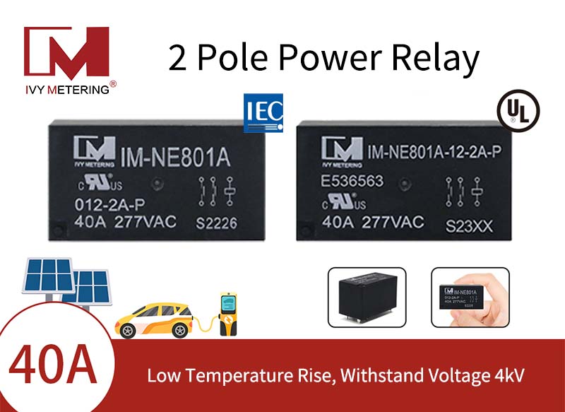 IM-NE801A IEC/CB/UL EN61810-1 Certified 40A 12VDC PCB Two Pole AC Power Relay for EVSE System